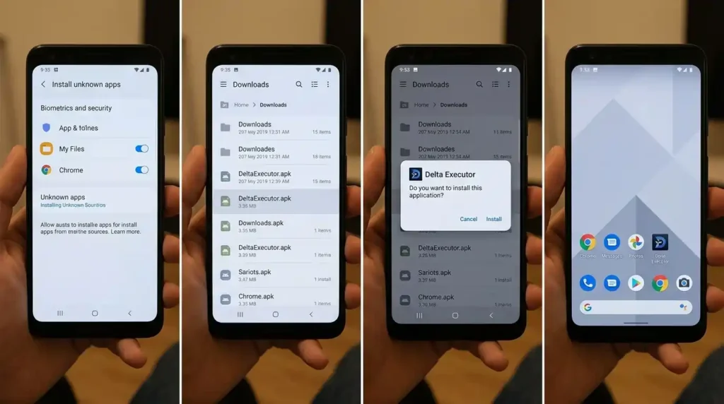 Android installation steps for Delta Executor APK setup process